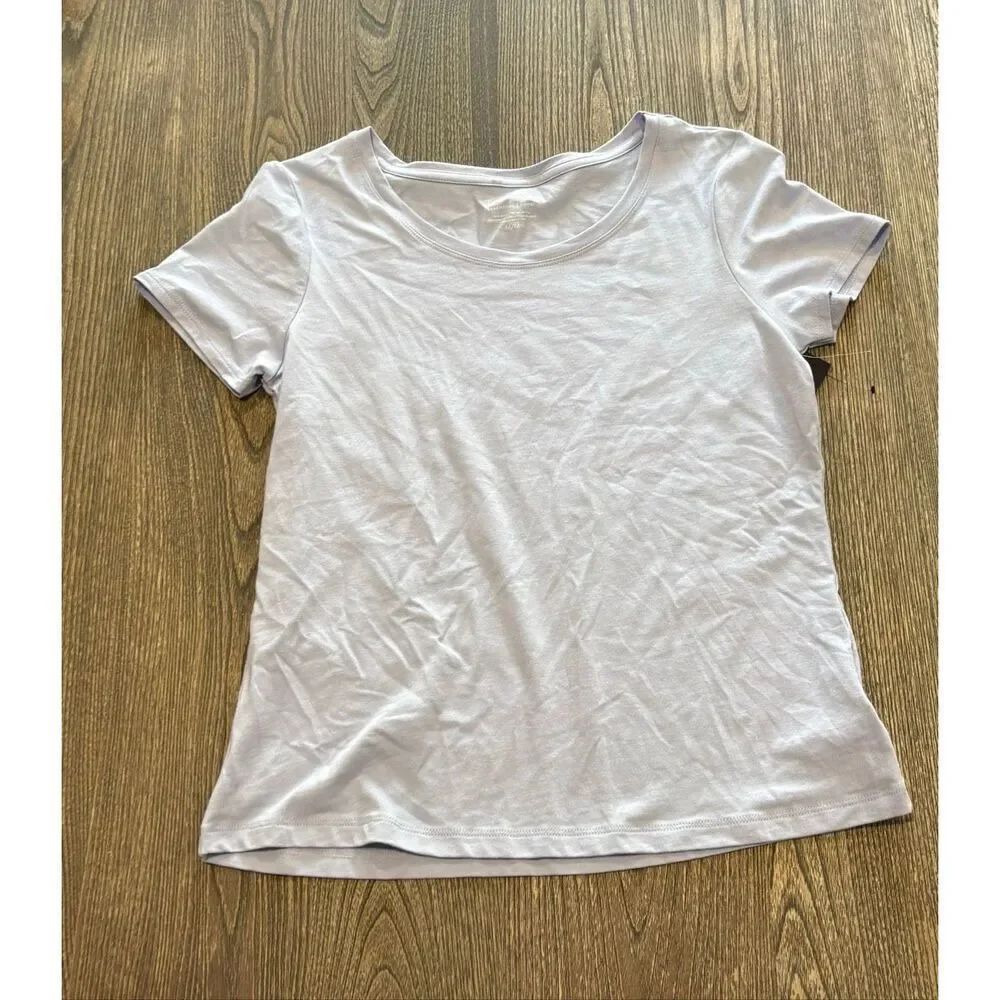 NWT Tahari Womens Essentials T-Shirt Short Sleeve Round Neck Stretch Blue Size M